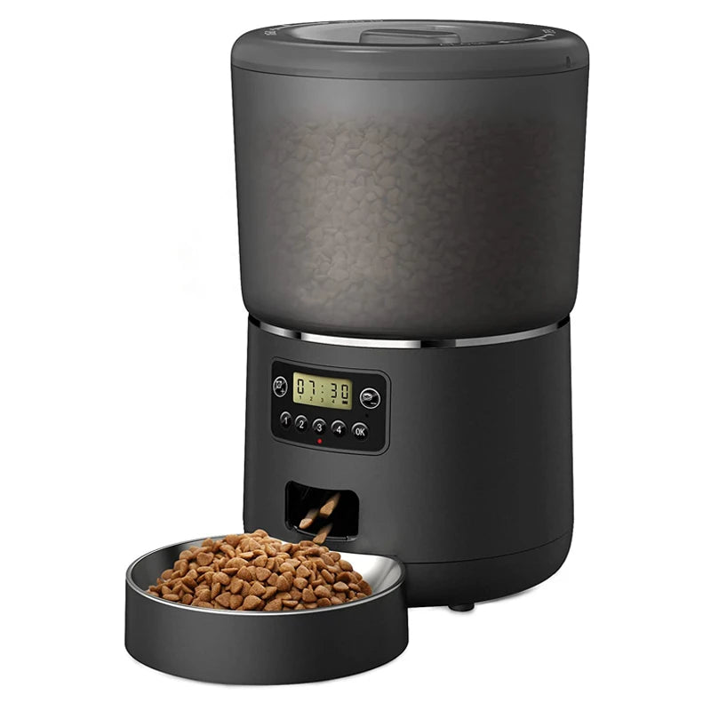 Distributeur Automatique 4L pour Chats – Repas Programmés sans Souci, Anti-Bourrage et Anti-Insectes Noir