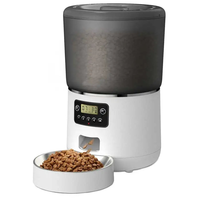 Distributeur Automatique 4L pour Chats – Repas Programmés sans Souci, Anti-Bourrage et Anti-Insectes Blanc
